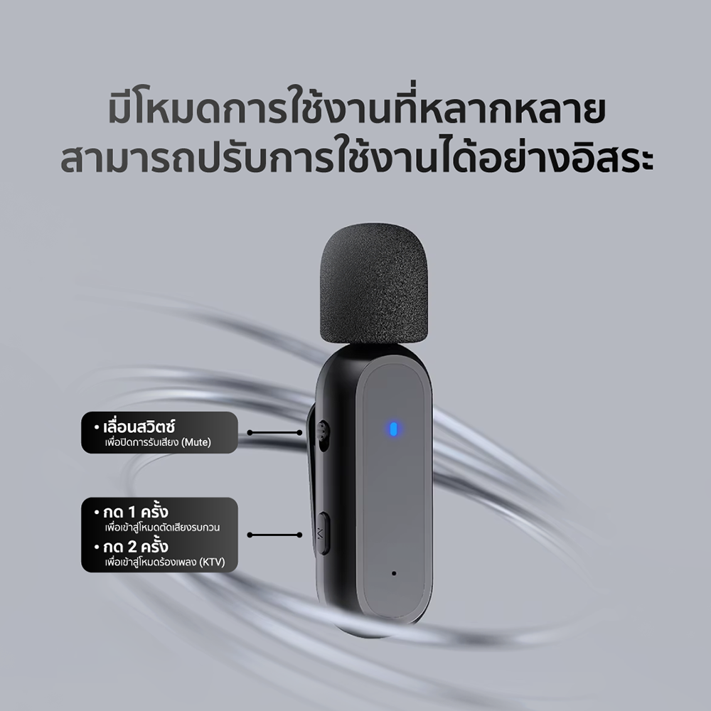 ไมโครโฟนไร้สาย ZTEC ZM121 มีกล่องชาร์จ ไมค์คู่ สีดำ สำหรับ USB-C ใช้งานแบบ Stereo และ Mono กด Mute ได้ _4